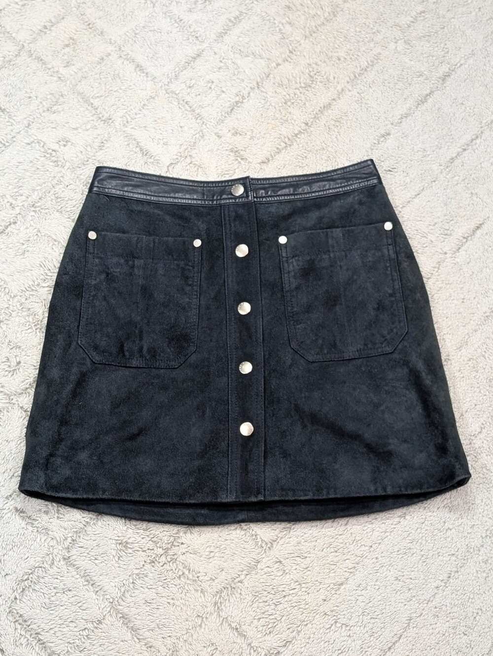 Rag & Bone Skirt Womens 0 Blue Navy Goat Leather Mini Button Up Moto Chic